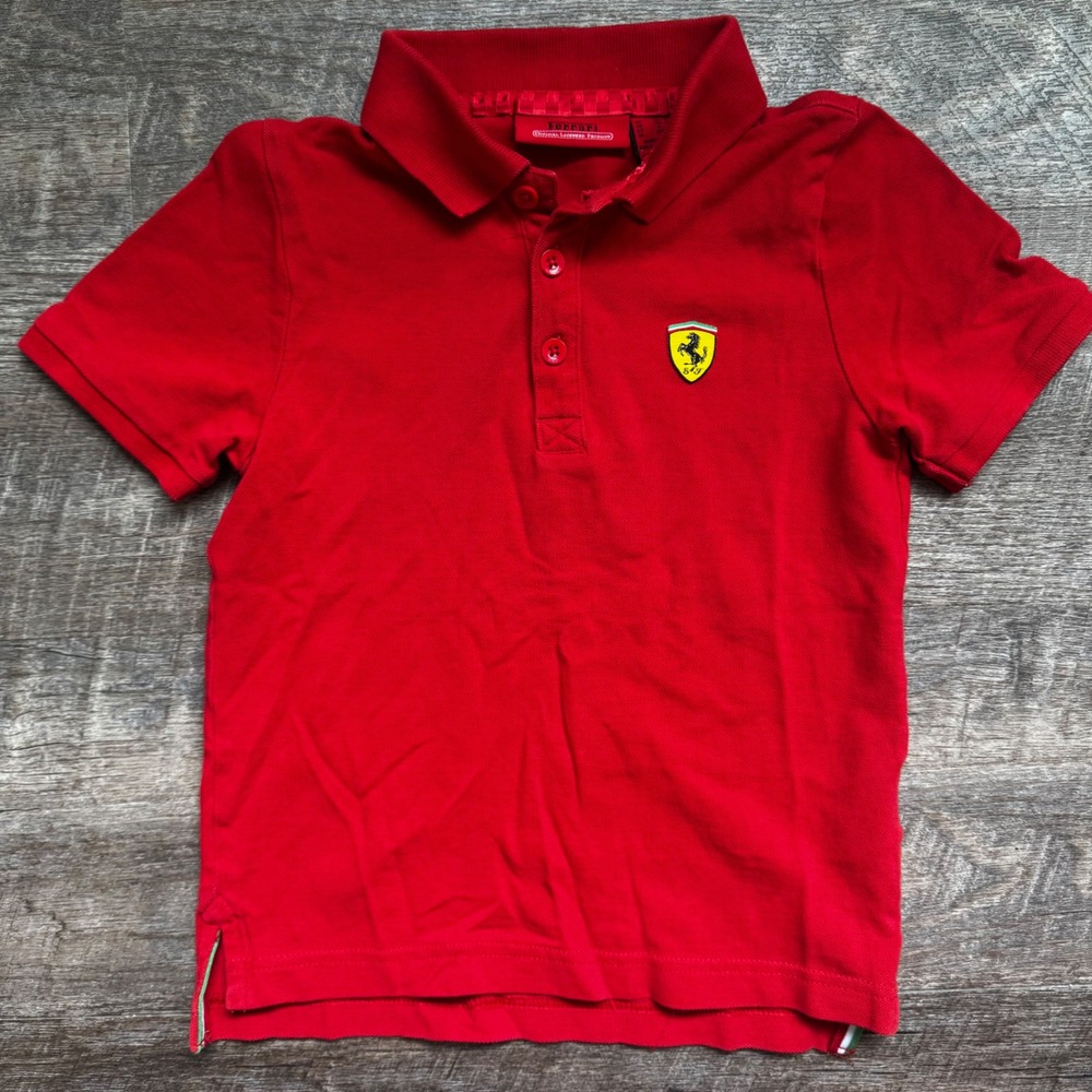 Ferrari Scuderia Polo Shirt Kids Size XS 5/6‎ Reg Red Shield Logo Short Sleeve